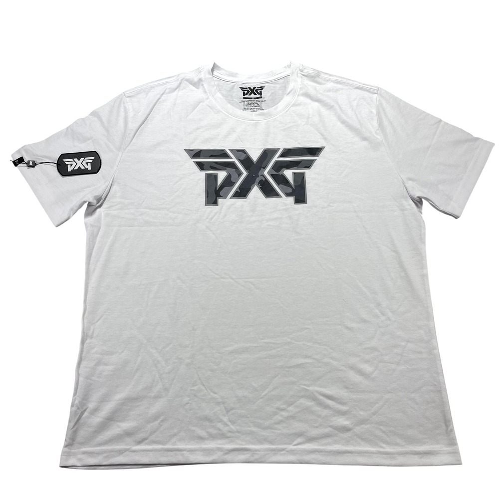PXG Shirt Mens Medium White Fairway Camo Logo Golf Graphic T-Shirt Crewneck